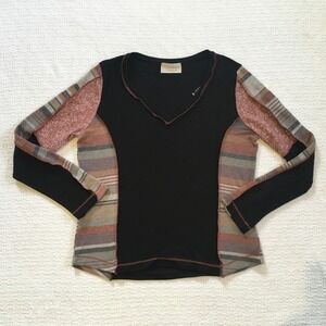 Sugarfox California Company zBoho Patchwork Striped V Neck Long Sleeve Size L‎